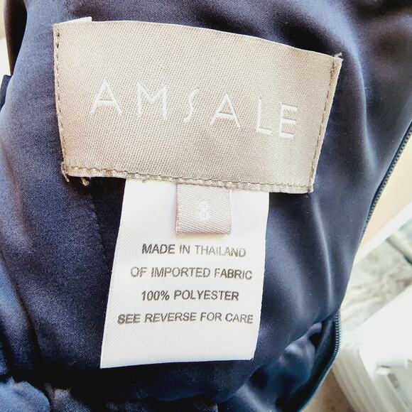 Amsale Navy Blue Halter Prom Dress - Picture 7 of 7